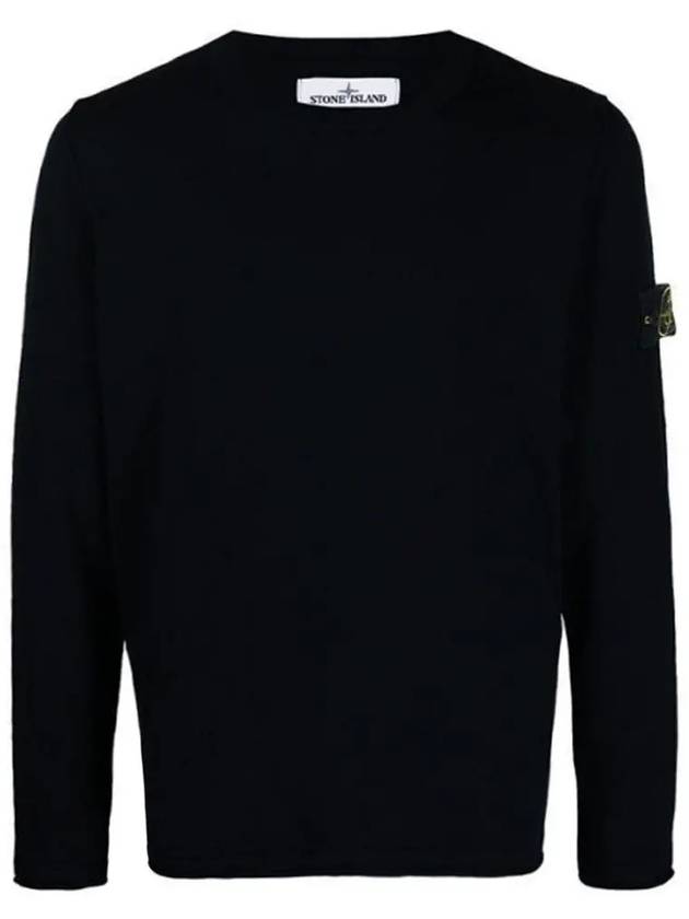 Men's Wappen Patch Crew Neck Cotton Knit Top Navy - STONE ISLAND - BALAAN 3