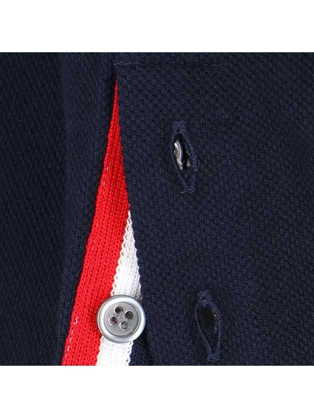 Men's Cotton Pique Center Bag Striped Short Sleeve Polo Shirt  Navy - THOM BROWNE - BALAAN 4