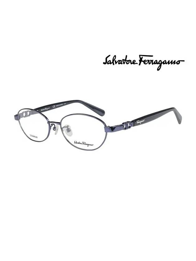 Eyewear Oval Titanium Eyeglasses Shiny Navy - SALVATORE FERRAGAMO - BALAAN 2