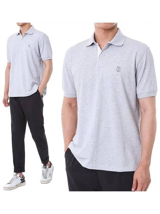 Mini Logo Short Sleeve Polo Shirt Grey - BRUNELLO CUCINELLI - BALAAN 2