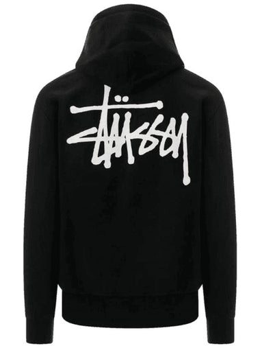 Logo Print Basic Hoodie Black - STUSSY - BALAAN 1