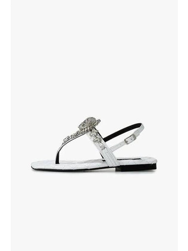 Women s Crystal Skull Leather Flat Sandals White - PHILIPP PLEIN - BALAAN 1