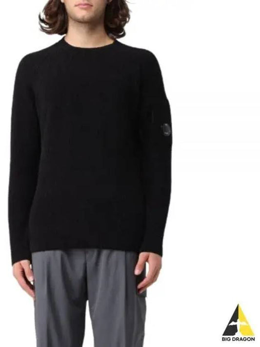 Chenille Cotton Crew Neck Knit Top Black - CP COMPANY - BALAAN 2