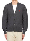 Red Heart Logo Merino Wool Cardigan Heather Grey - AMI - BALAAN 4