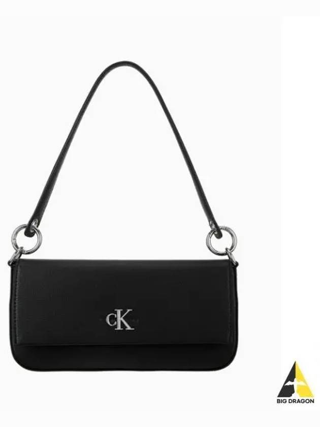 JEANS Women s CKJ Minimal Monogram Flap Wrap Shoulder Bag Black 4K3000G UB1 - CALVIN KLEIN - BALAAN 1