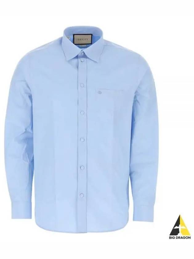 GG Embroidery Poplin Cotton Shirt Blue - GUCCI - BALAAN 2