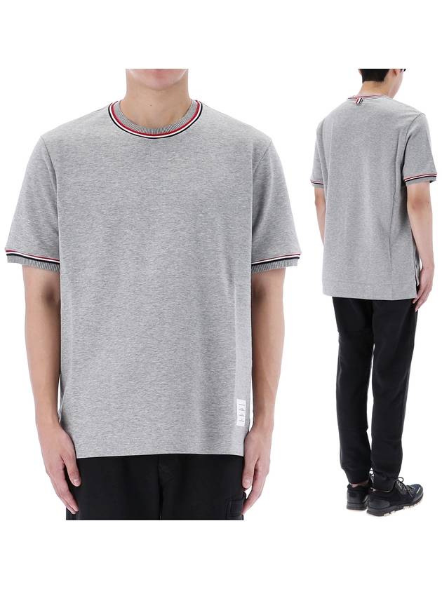 RWB Trimmed Cotton Short Sleeve T-Shirt Grey - THOM BROWNE - BALAAN 2