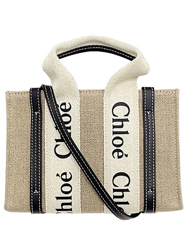 Woody Linen Canvas Calfskin Tote Bag Beige - CHLOE - BALAAN 2