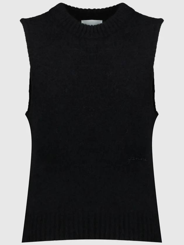 Brushed Alpaca O Neck Vest Knit Top Black - GANNI - BALAAN 2