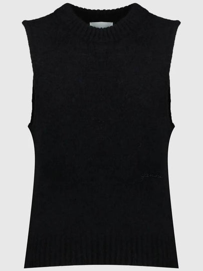 Brushed Alpaca O Neck Vest Knit Top Black - GANNI - BALAAN 2