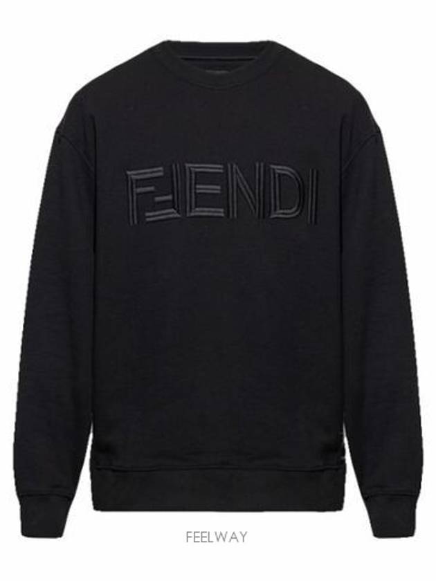 Embroidered Logo Crew Neck Sweatshirt Black - FENDI - BALAAN 4