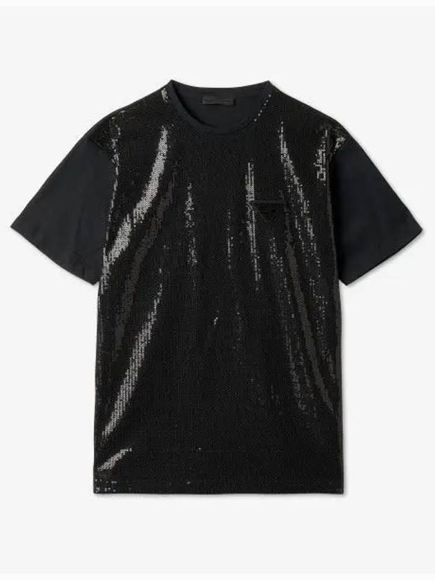 Triangle Logo Sequin Cotton Short Sleeve T-Shirt Black - PRADA - BALAAN 2