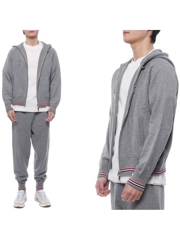 Cashmere Knit Zip Up Hoodie Grey - THOM BROWNE - BALAAN 3