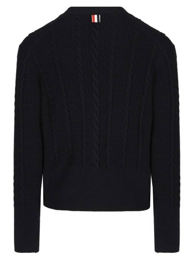 Cable Knitwear Virgin Wool Cardigan Navy - THOM BROWNE - BALAAN 3