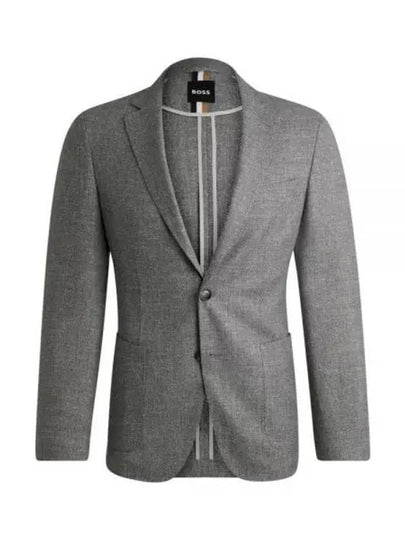 Pattern Slim Fit Virgin Wool Linen Jacket Grey - HUGO BOSS - BALAAN 2