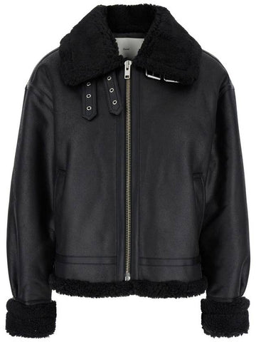 Black Shearling Jacket With Ecofur Details In Ecoleather Man - DUNST - BALAAN 1