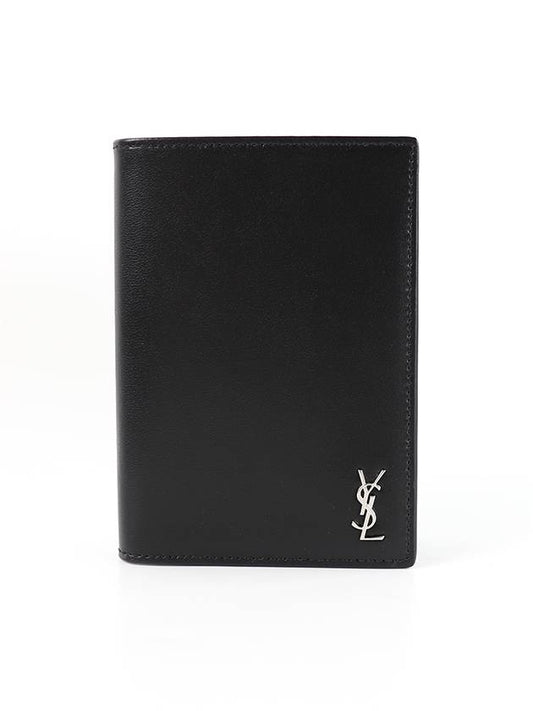 Tiny Cassandre Monogram Silver Leather Passport Wallet Black - SAINT LAURENT - BALAAN 2