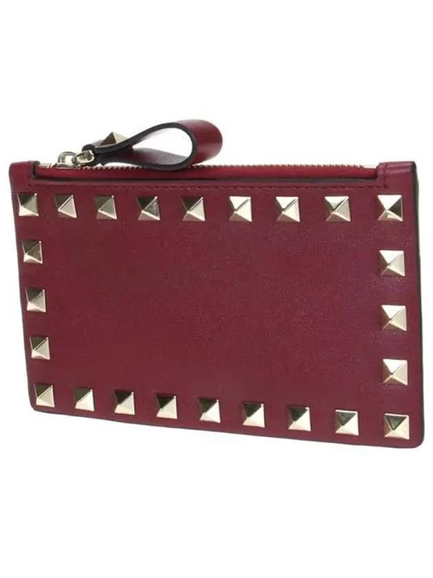 Rockstud Zipper Card Wallet Cerise - VALENTINO - BALAAN 3