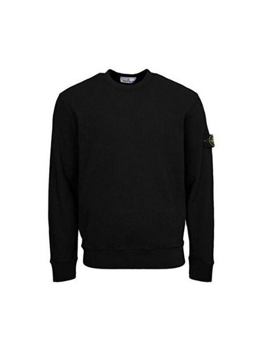 6100008 Organic Cotton Waffle Fleece Crewneck Knit Top Black - STONE ISLAND - BALAAN 1