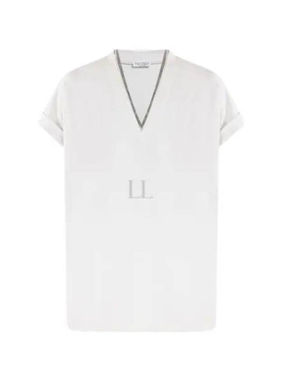 Monilli V-Neck Short Sleeve T-Shirt White - BRUNELLO CUCINELLI - BALAAN 2