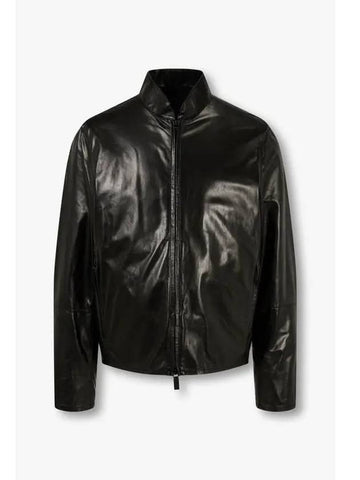 Men s Glossy Leather Zip Up Jacket Black - EMPORIO ARMANI - BALAAN 1