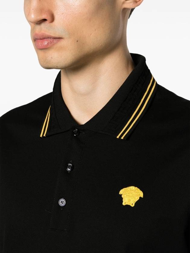 Medusa Head Embroidery Cotton Polo Shirt Black - VERSACE - BALAAN 3