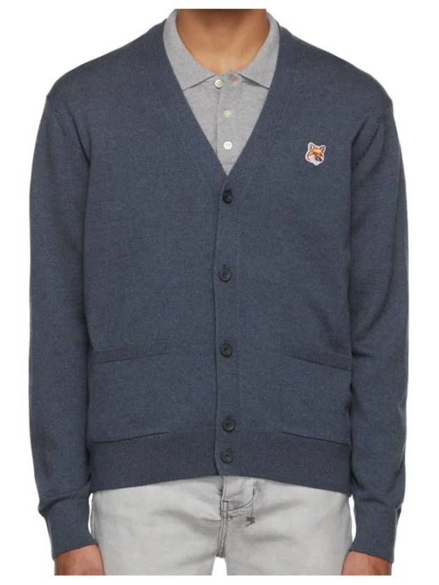 Fox Head Logo Classic Wool Cardigan Blue Melange - MAISON KITSUNE - BALAAN 4