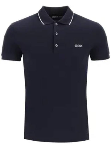 Embroidered Logo Cotton Short Sleeve Polo Shirt Navy - ERMENEGILDO ZEGNA - BALAAN 1