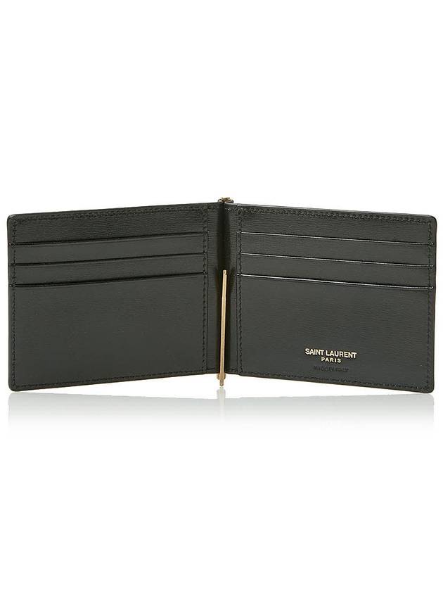 Tiny Cassandre Gold Monogram Logo Money Clip Card Wallet Black - SAINT LAURENT - BALAAN.