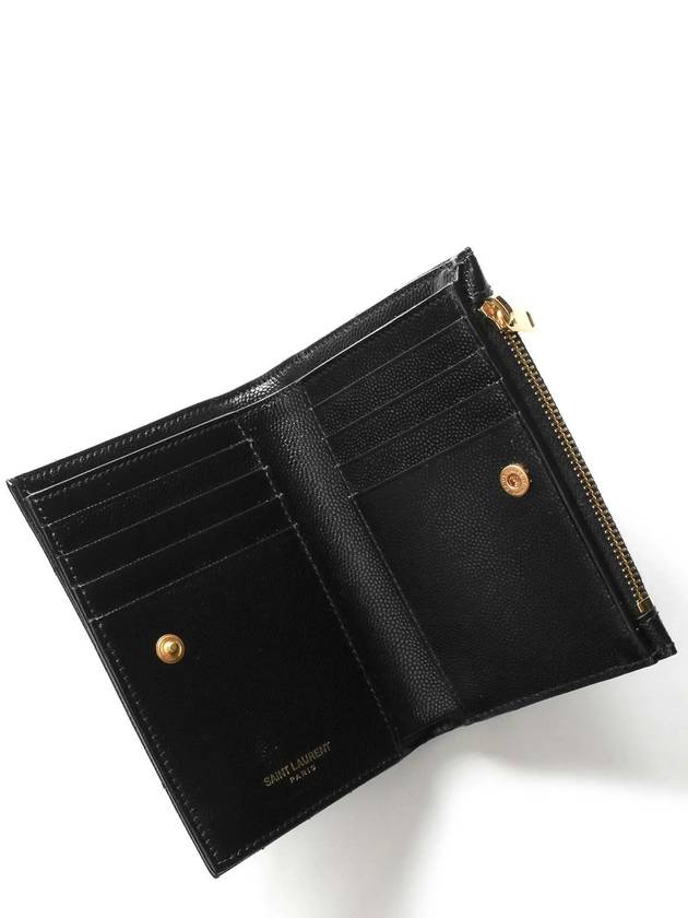 Grain Leather Quilted Stitch Card Wallet Black - SAINT LAURENT - BALAAN 4