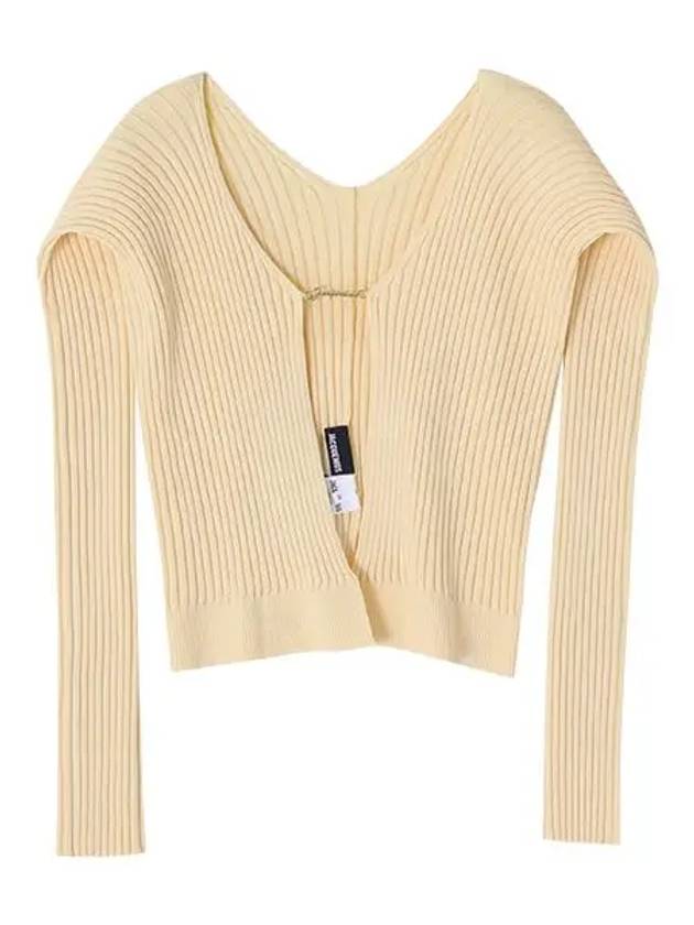 La Maille Pralu Longue Micro Charm Logo Cardigan Light Yellow - JACQUEMUS - BALAAN 5