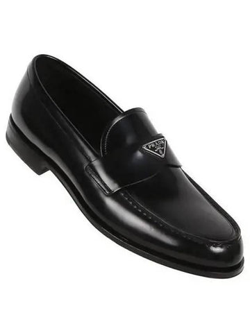 Triangular logo brushed leather loafers 271809 - PRADA - BALAAN 1