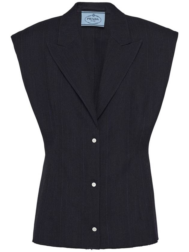 Single-Breasted Pinstripe Wool Vest Navy - PRADA - BALAAN 2