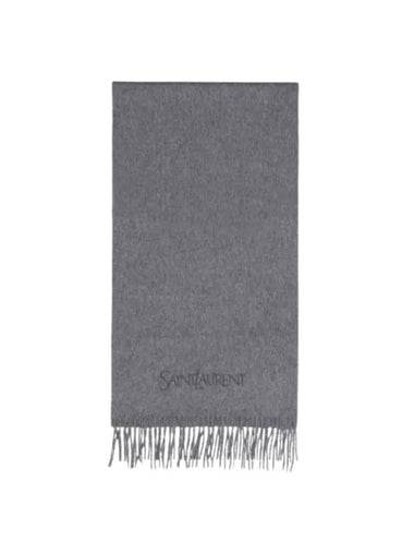 Logo Embroidered Cashmere Muffler Graphite - SAINT LAURENT - BALAAN 1