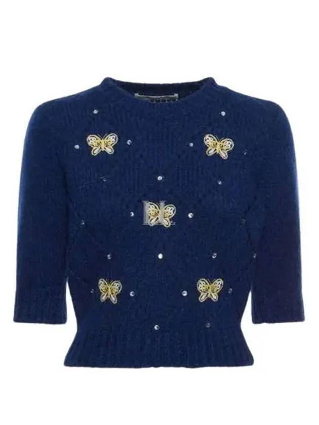 Women's Butterfly Embroidered Knit Top Blue - ALESSANDRA RICH - BALAAN 2