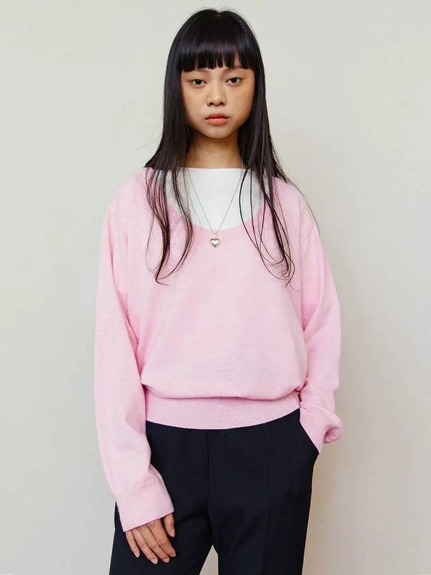 Wide Round Neck Knit Top Pink - LESEIZIEME - BALAAN 2