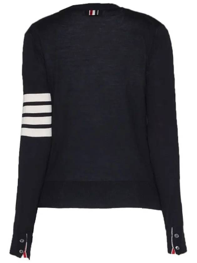 Sustainable Fine Merino Wool 4-Bar Relaxed Fit V-Neck Cardigan Navy - THOM BROWNE - BALAAN 3