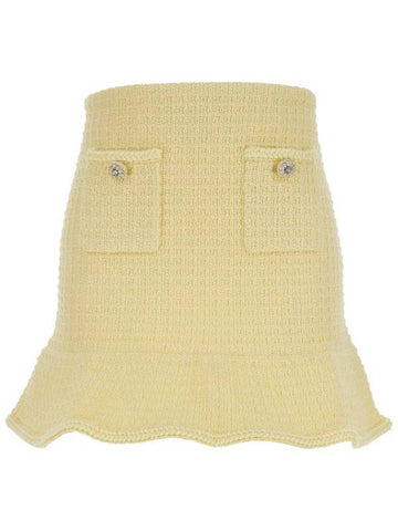 Mini Yellow Skirt With Flounce And Jewel Buttons In Tweed Woman - SELF PORTRAIT - BALAAN 1