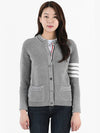 Cotton Jersey Flower 4 Bar V Neck Cardigan Grey - THOM BROWNE - BALAAN 3