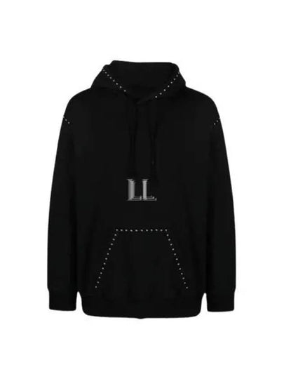 Studded Drawstring Kangaroo Pocket Hoodie Black - MAISON MARGIELA - BALAAN 2