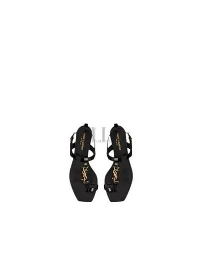 Women's Cassandra Monogram Logo Patent Leather Sandals Black - SAINT LAURENT - BALAAN 2