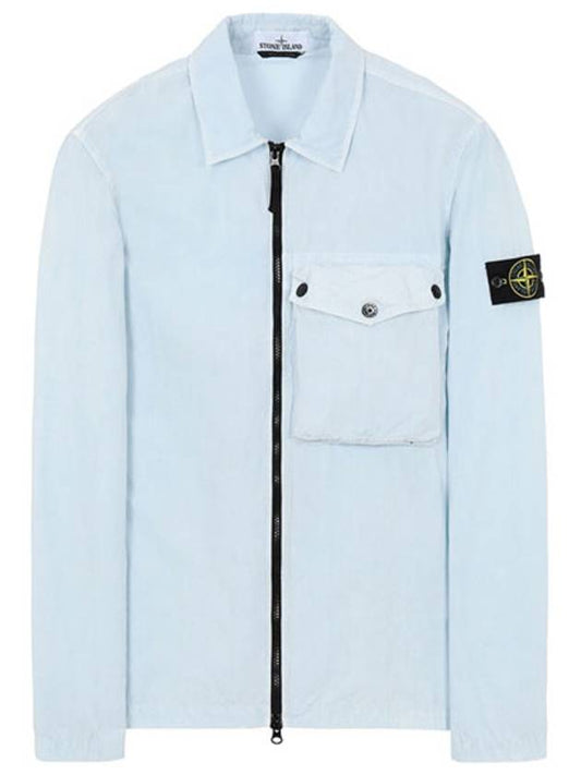 117WN Old Effect Overshirt Sky Blue - STONE ISLAND - BALAAN.