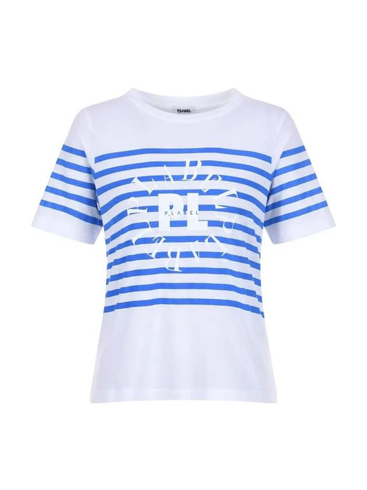 Striped Logo Short Sleeve T-Shirt MW3ME187BLU - P_LABEL - BALAAN 1