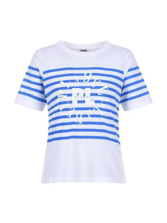 Striped Logo Short Sleeve T-Shirt MW3ME187BLU - P_LABEL - BALAAN 2