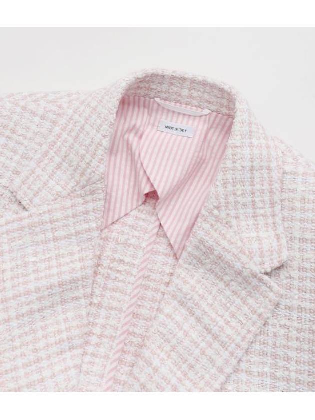 Hop Sack Check Tweed Crop Jacket Pink - THOM BROWNE - BALAAN 7