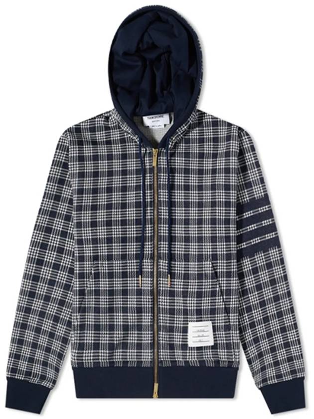 Men's Micro Check Jacquard Zip Up Hoodie Navy - THOM BROWNE - BALAAN 2