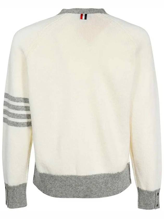 V-Neck 4-Bar Wool Cardigan White - THOM BROWNE - BALAAN 4