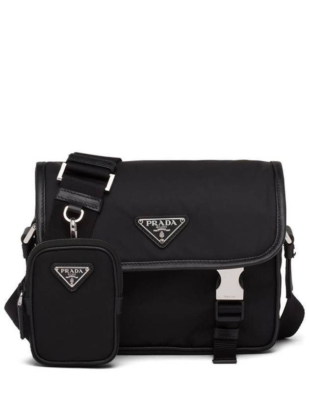 Triangle Logo Re-Nylon Saffiano Leather Cross Bag Black - PRADA - BALAAN 2