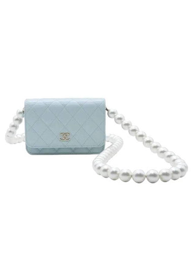 Gold Hardware Pearl Strap Mini Bag Light Blue - CHANEL - BALAAN 1