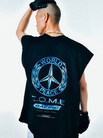 WORLD PEACE Oversized Raw Edge Sleeveless T Shirt Black - C.O.M.E - BALAAN 1